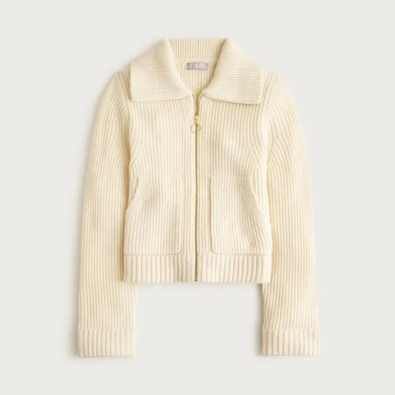 Collared full-zip sweater in merino wool