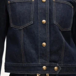 Collarless denim trucker jacket