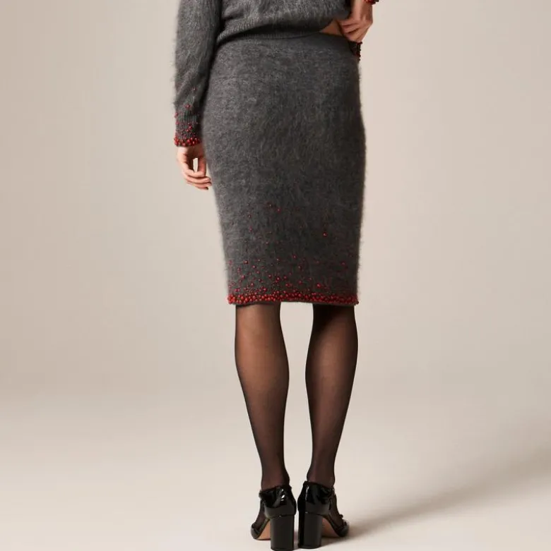 Collection brushed cashmere midi skirt with beaded embellishments