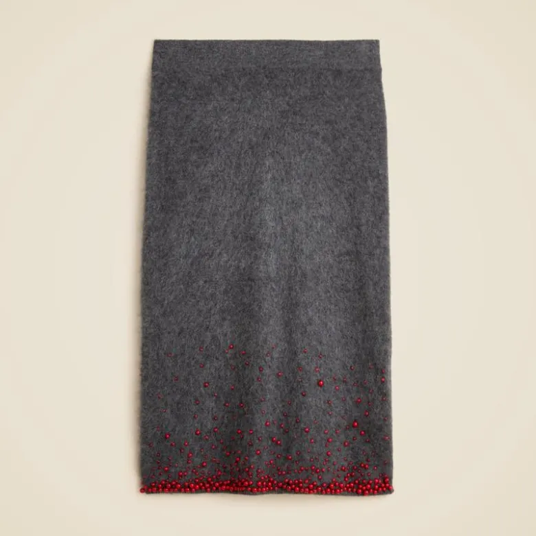 Collection brushed cashmere midi skirt with beaded embellishments