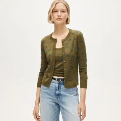 Collection crewneck cardigan in merino wool with embellishments