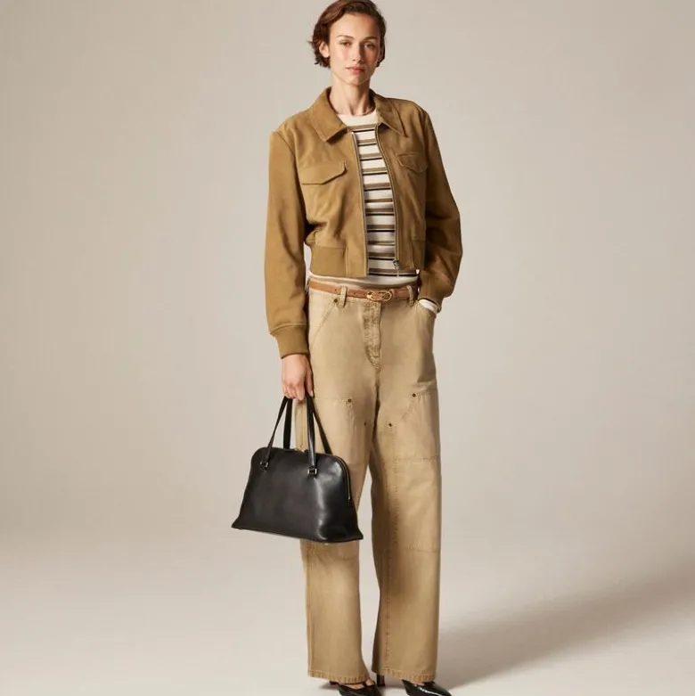 Collection cropped flight jacket in suede