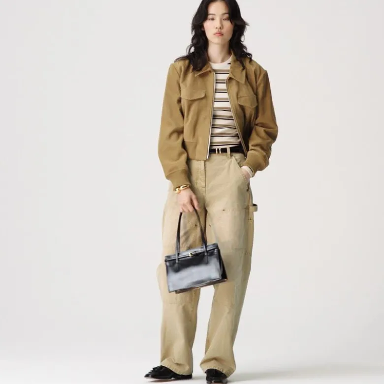 Collection cropped flight jacket in suede