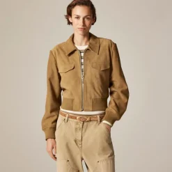 Collection cropped flight jacket in suede