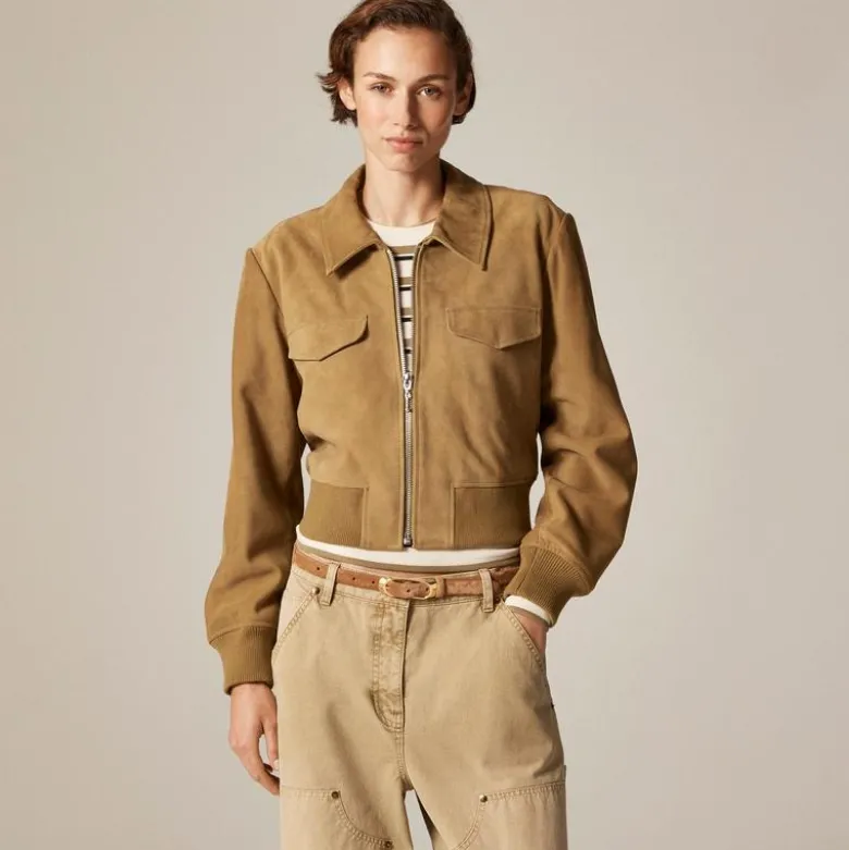 Collection cropped flight jacket in suede