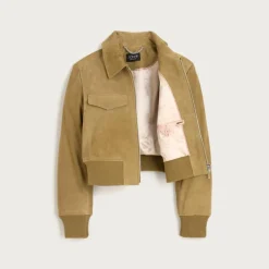 Collection cropped flight jacket in suede