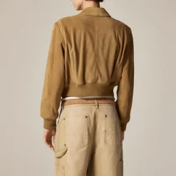 Collection cropped flight jacket in suede