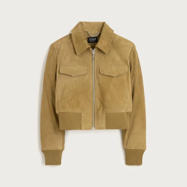 Collection cropped flight jacket in suede