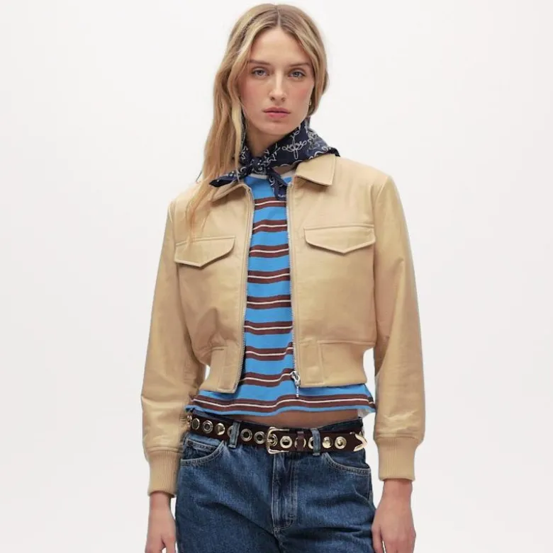 Collection cropped flight jacket in leather