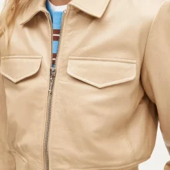 Collection cropped flight jacket in leather