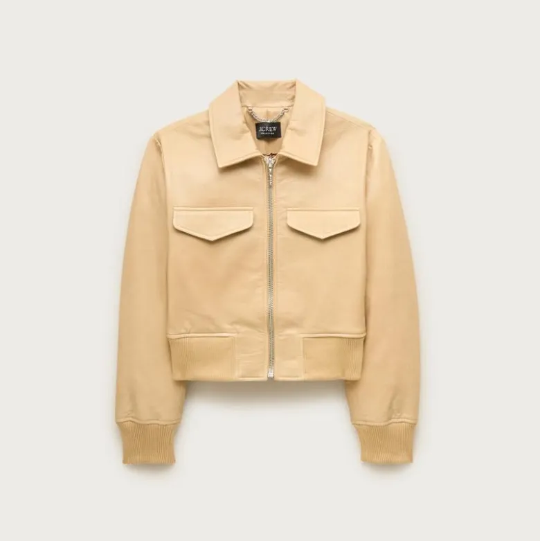 Collection cropped flight jacket in leather