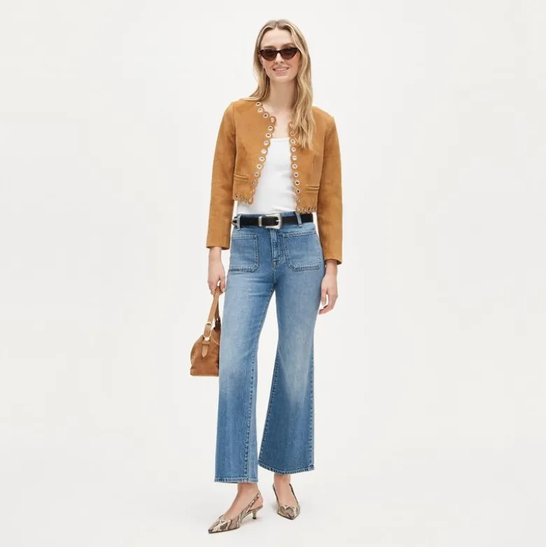 Collection cropped grommet lady jacket in suede