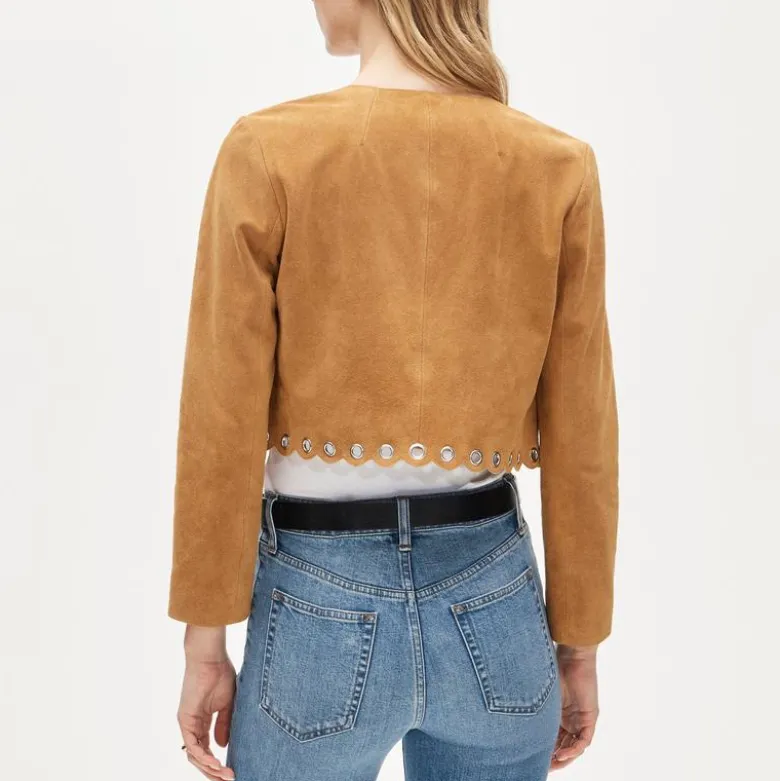 Collection cropped grommet lady jacket in suede