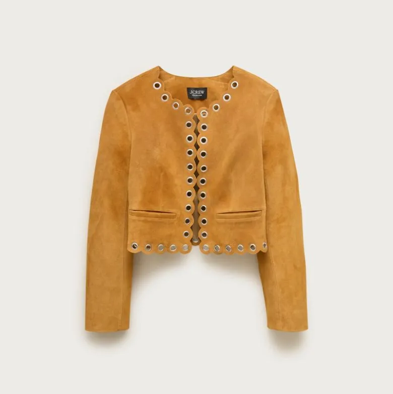 Collection cropped grommet lady jacket in suede