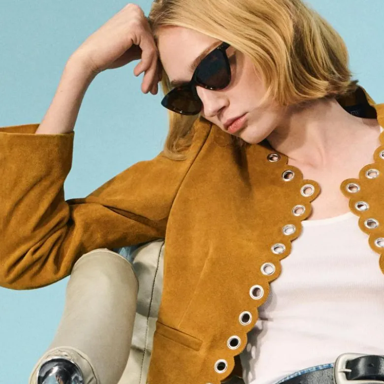 Collection cropped grommet lady jacket in suede