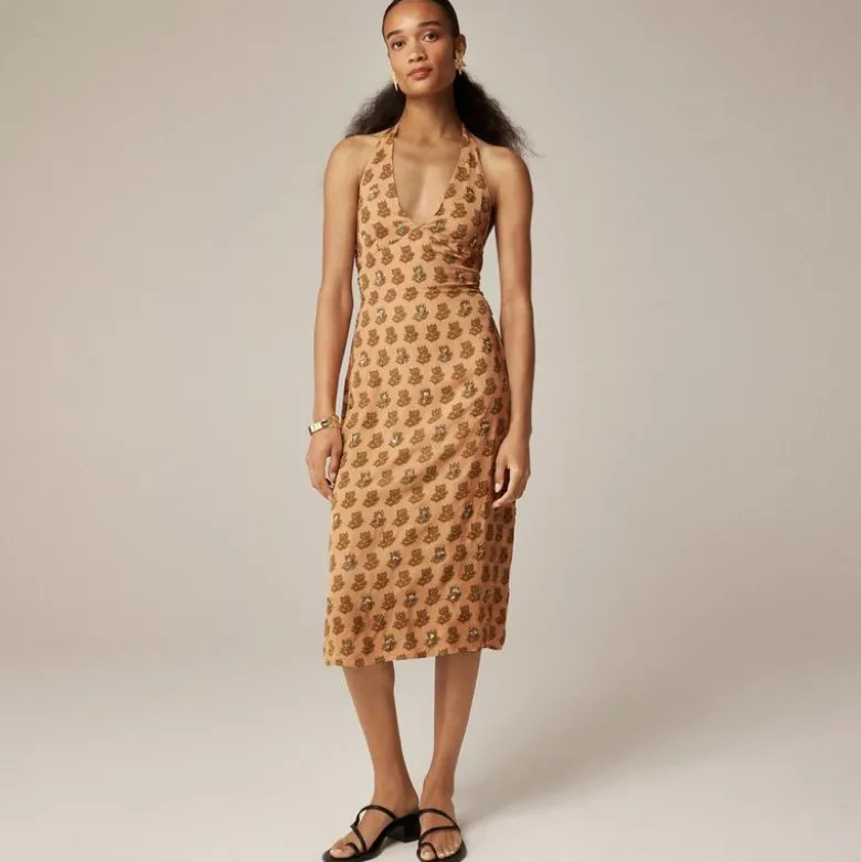 Collection embellished halter dress in tonal tulip block print