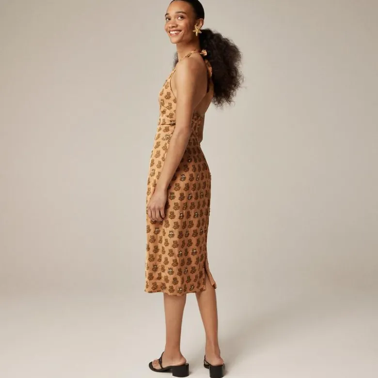 Collection embellished halter dress in tonal tulip block print