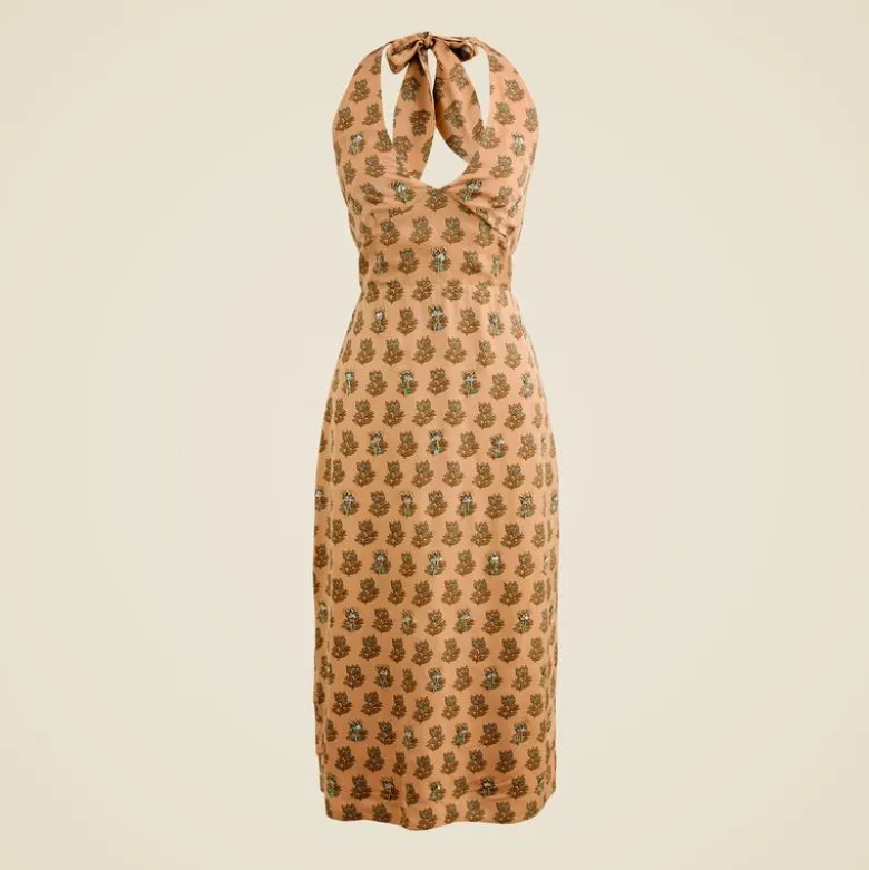 Collection embellished halter dress in tonal tulip block print