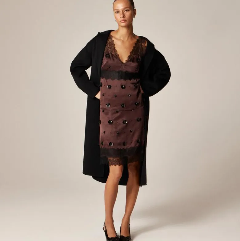 Collection embellished lace-trim mini skirt in luster charmeuse