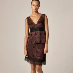 Collection embellished lace-trim mini skirt in luster charmeuse