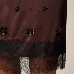 Collection embellished lace-trim mini skirt in luster charmeuse