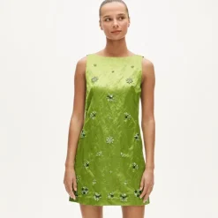 Collection embellished shift dress in memory satin