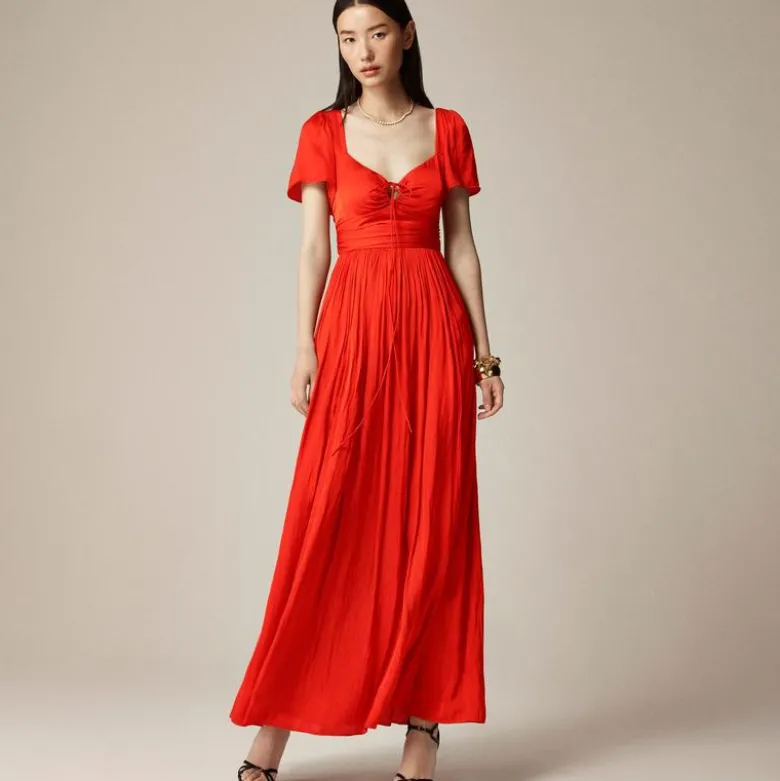 Collection flutter-sleeve maxi dress in luster georgette