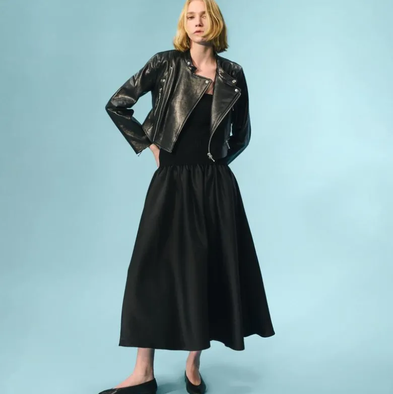 Collection foldover mixy dress in duchesse satin