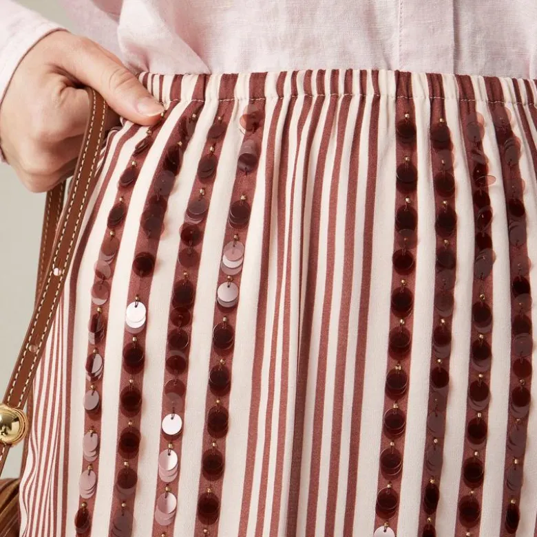 Collection Gwen knee-length layered slip skirt in sequin-striped chiffon