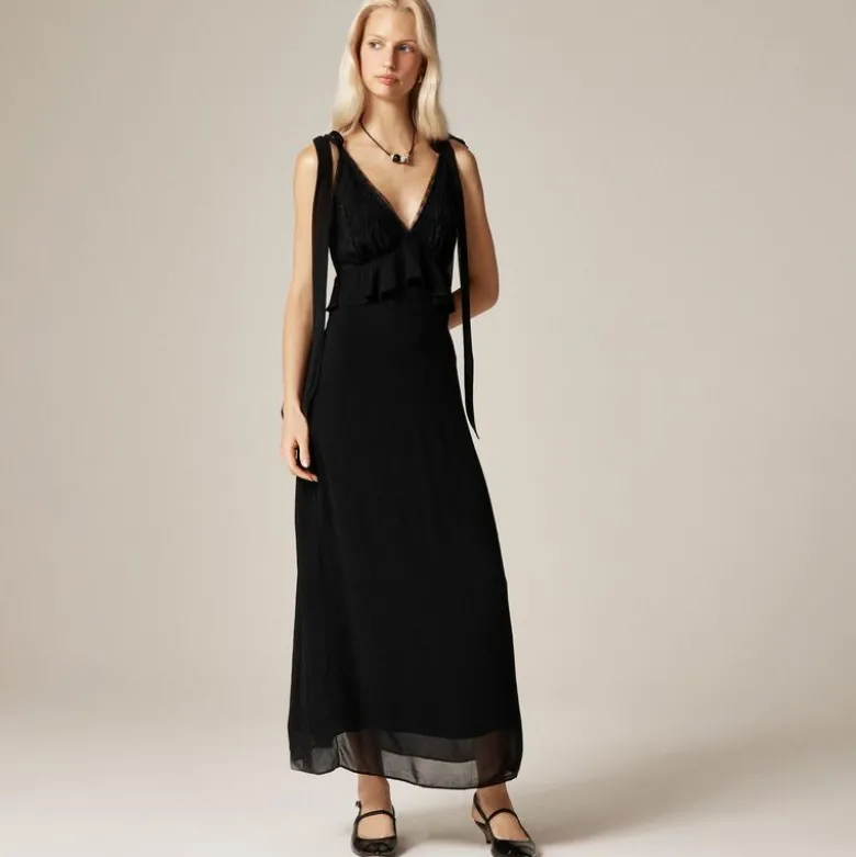 Collection lace and ruffle midi dress in chiffon