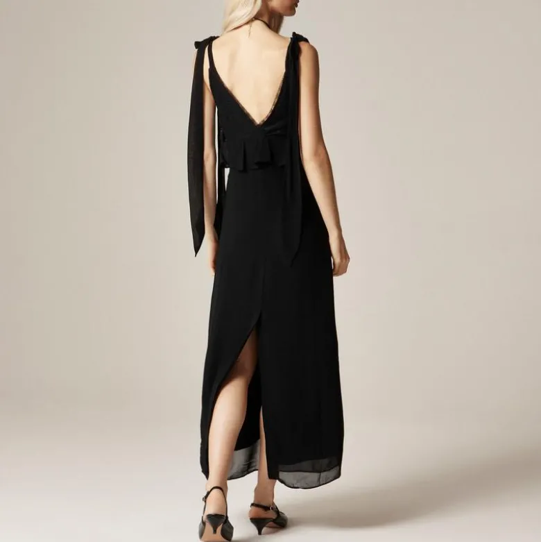 Collection lace and ruffle midi dress in chiffon