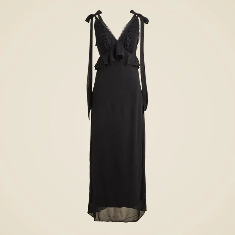 Collection lace and ruffle midi dress in chiffon