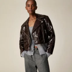 Collection moto jacket in croc-embossed leather