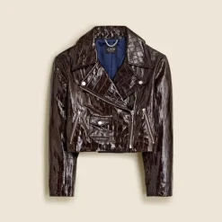 Collection moto jacket in croc-embossed leather