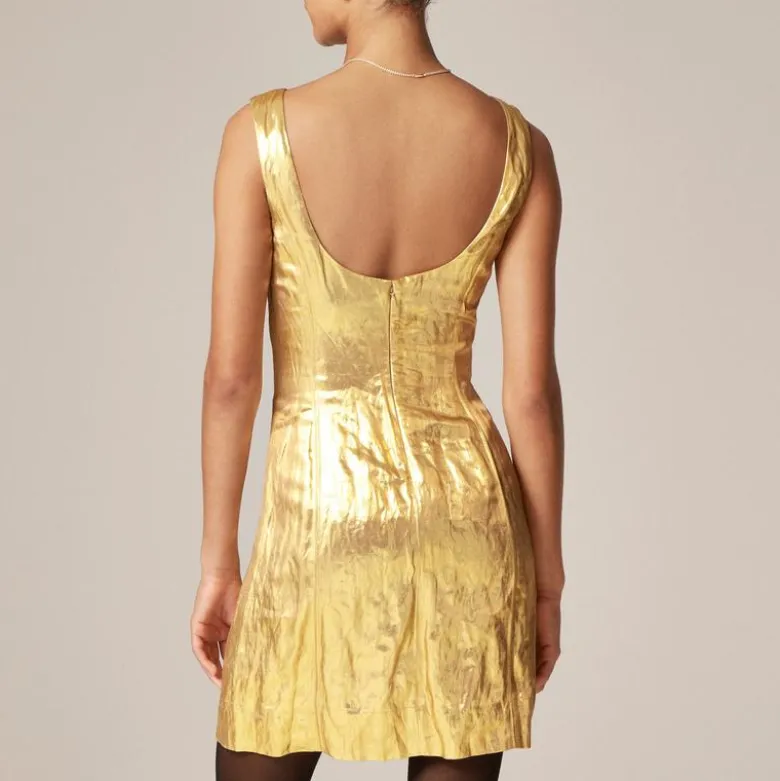 Collection scoopback mini dress in crinkle lamé