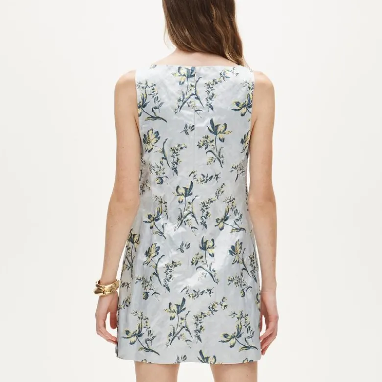 Collection shift dress in lotus-print memory satin