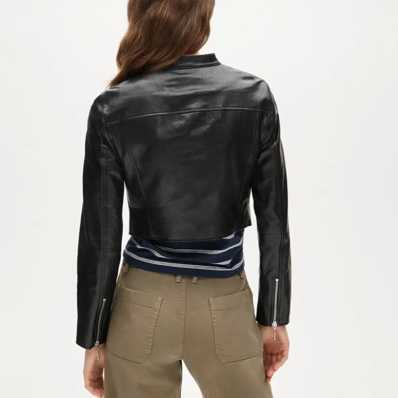 Collection shrunken leather moto jacket
