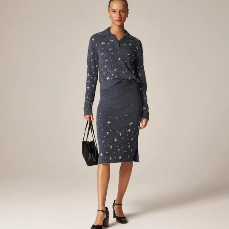 Collection wool-blend midi skirt with crystal embellishments