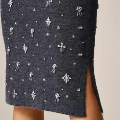 Collection wool-blend midi skirt with crystal embellishments