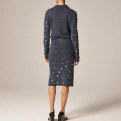 Collection wool-blend midi skirt with crystal embellishments
