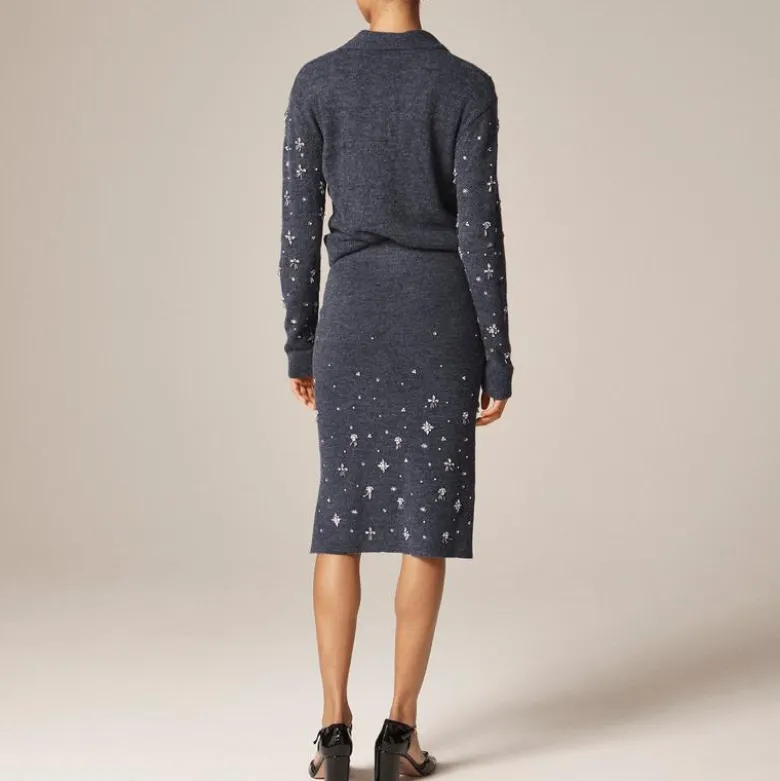 Collection wool-blend midi skirt with crystal embellishments