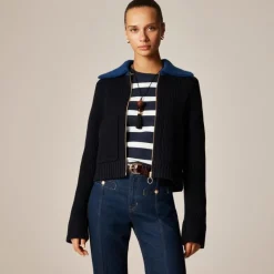 Colorblock collared full-zip sweater in wool