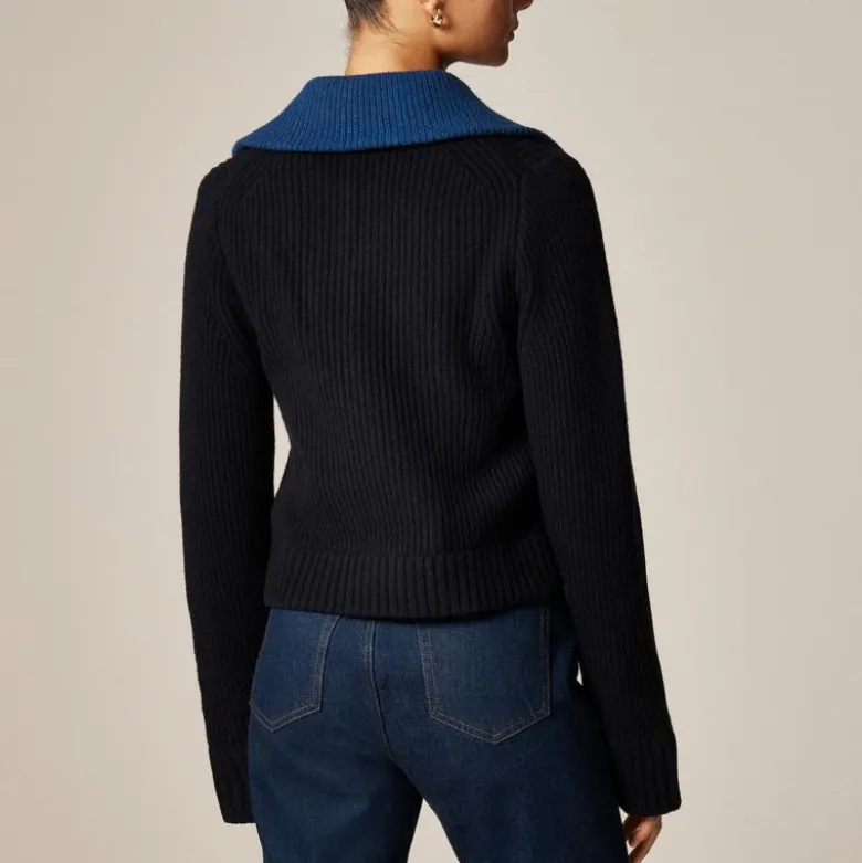 Colorblock collared full-zip sweater in wool