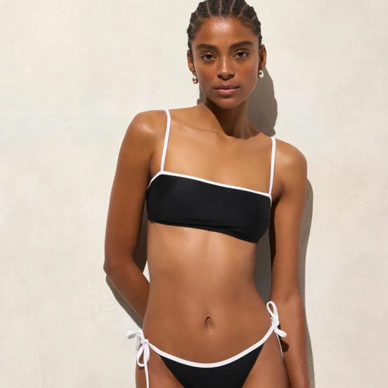Contrast straight-neck bikini top