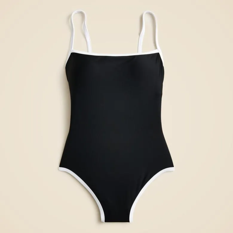 Contrast straight-neck one-piece