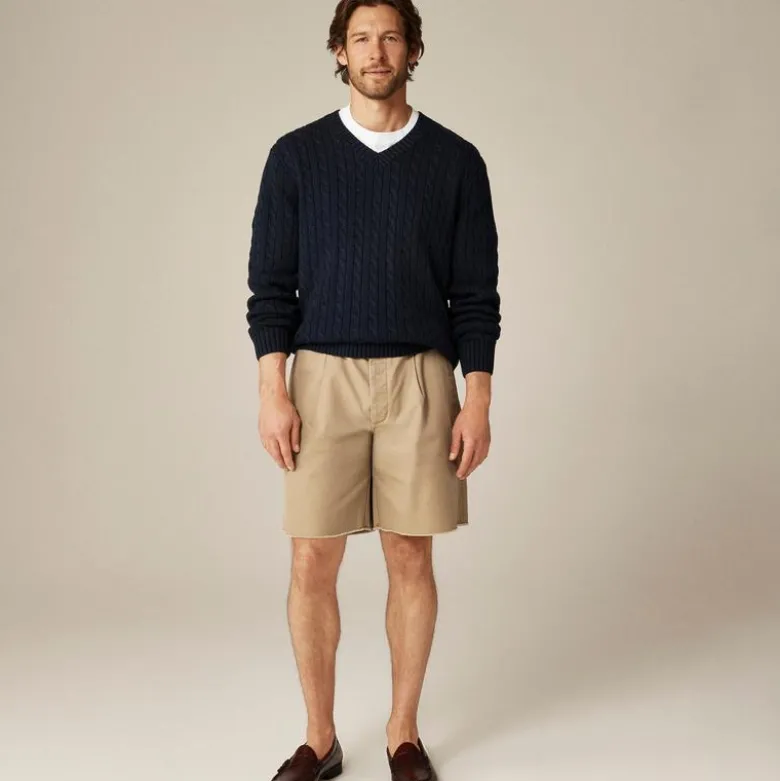 Cotton cable-knit V-neck sweater