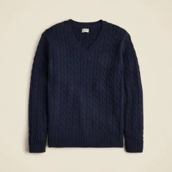 Cotton cable-knit V-neck sweater