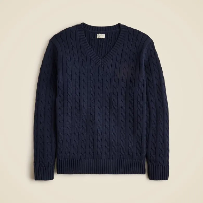 Cotton cable-knit V-neck sweater