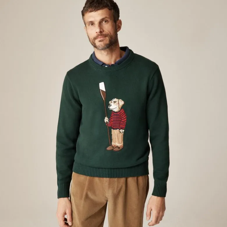 Cotton crewneck sweater with oarsman dog