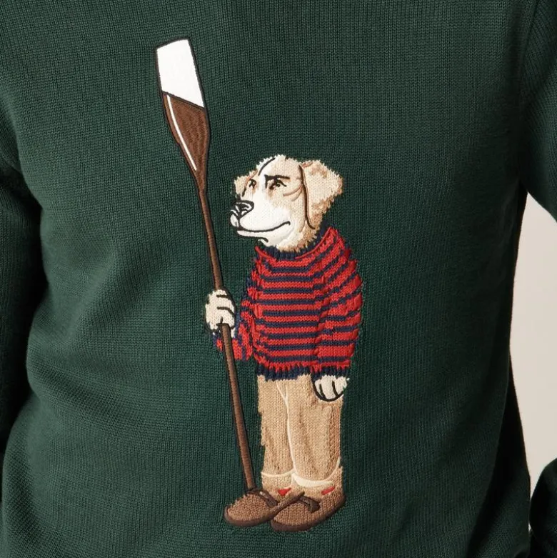 Cotton crewneck sweater with oarsman dog